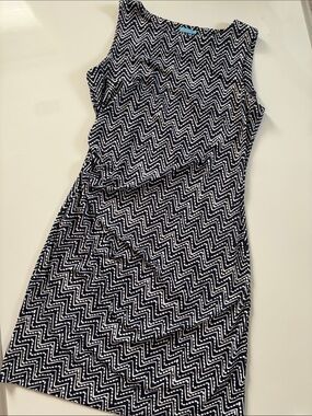 J. McLaughlin Sleeveless Ruched Navy/White Sheath Dress Catalina Cloth Large